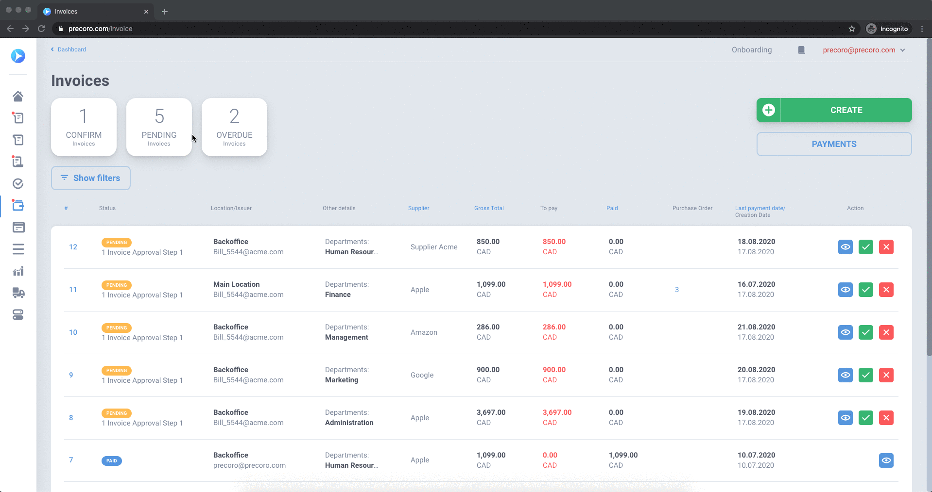 mass approval of invoices