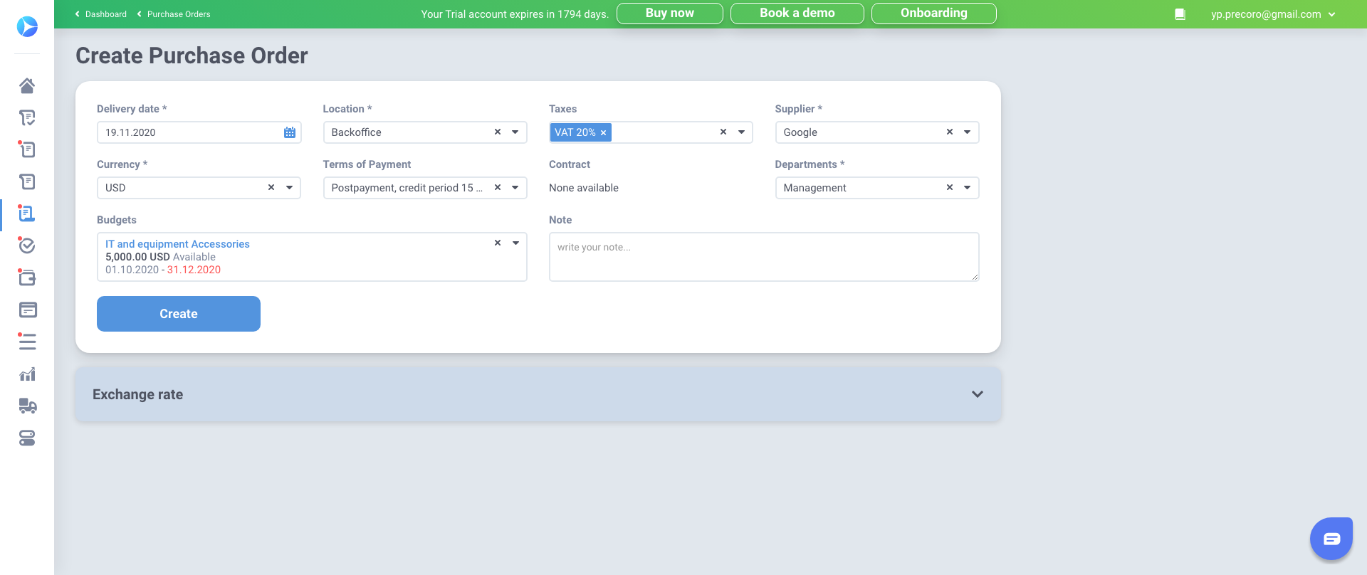 creating purchase order