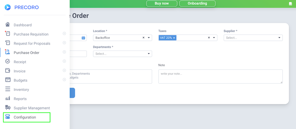precoro configuration menu
