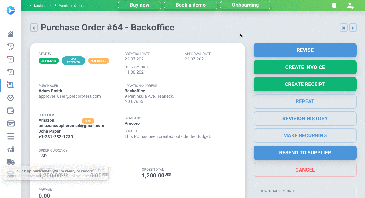 changing location in the approved purchase order