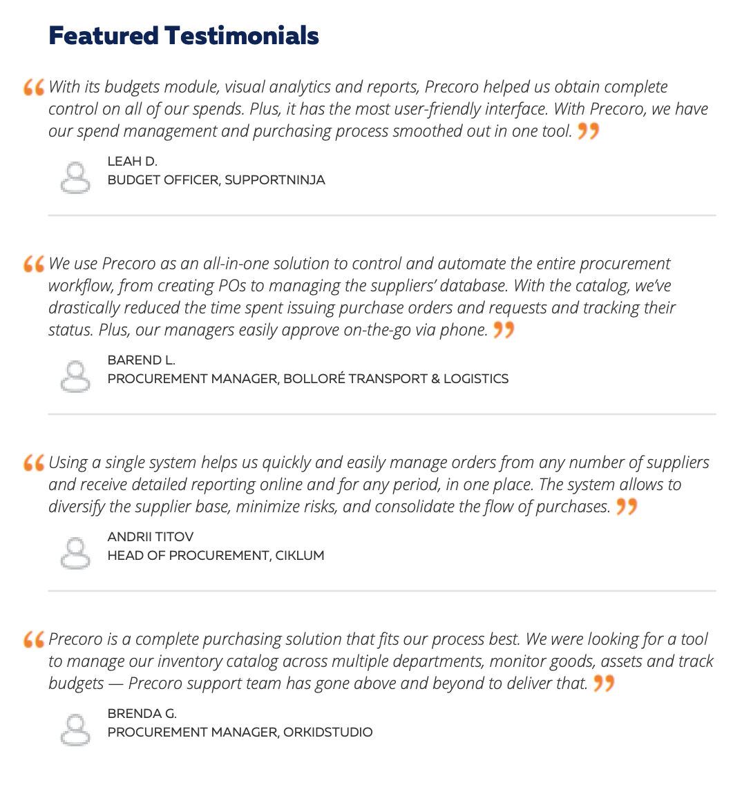 precoro reviews on featured customers