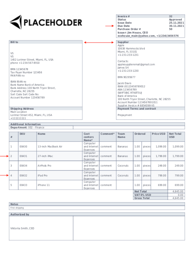 precoro invoice printout updates