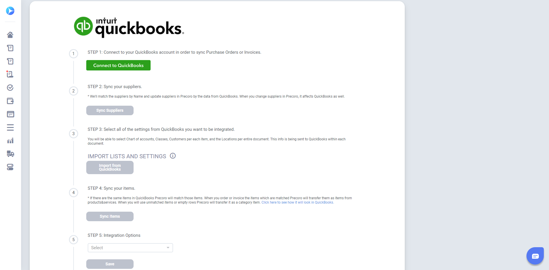 precoro to quickbooks integration