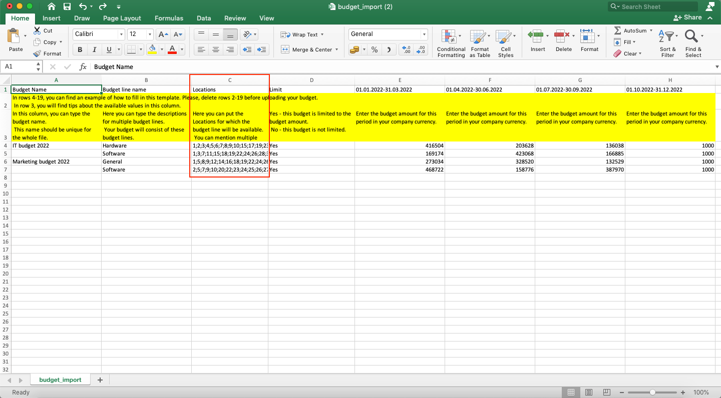 precoro budget import improvement