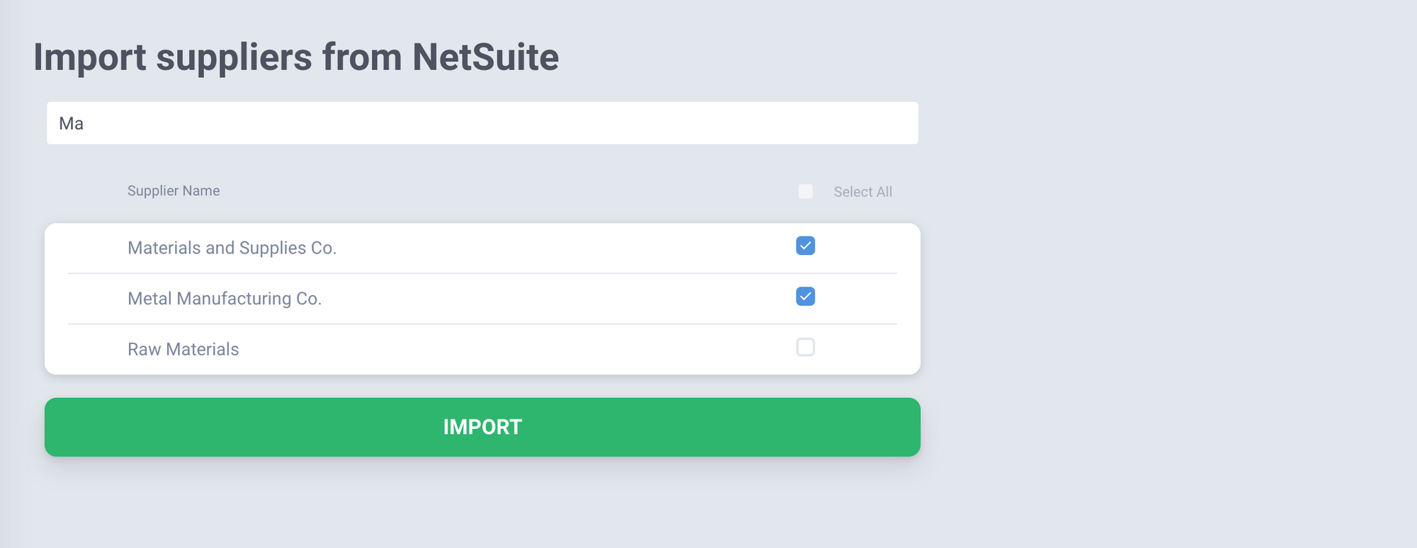 precoro importing suppliers from netsuite