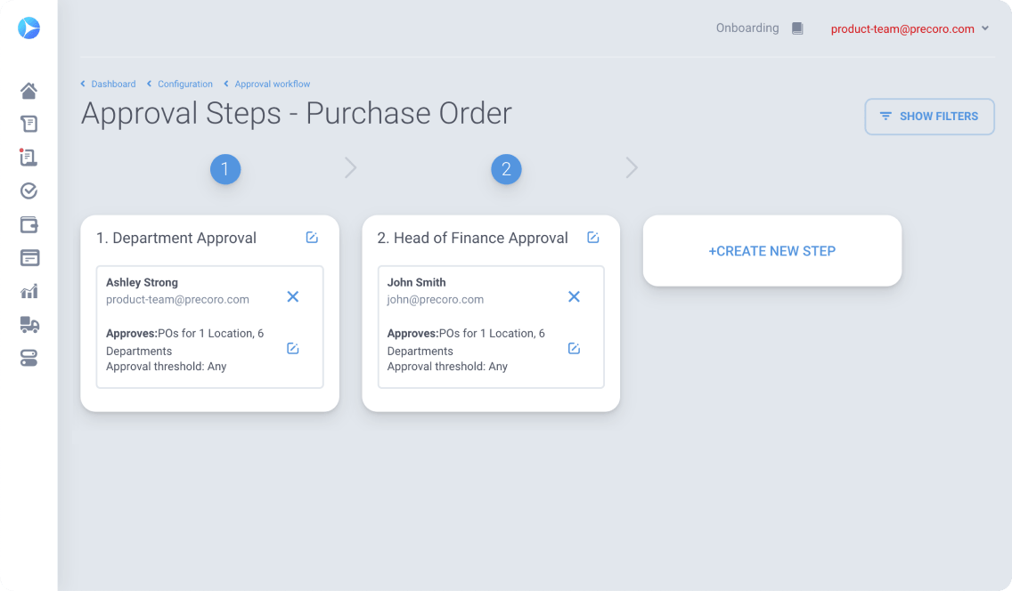 precoro adding purchase order approval steps