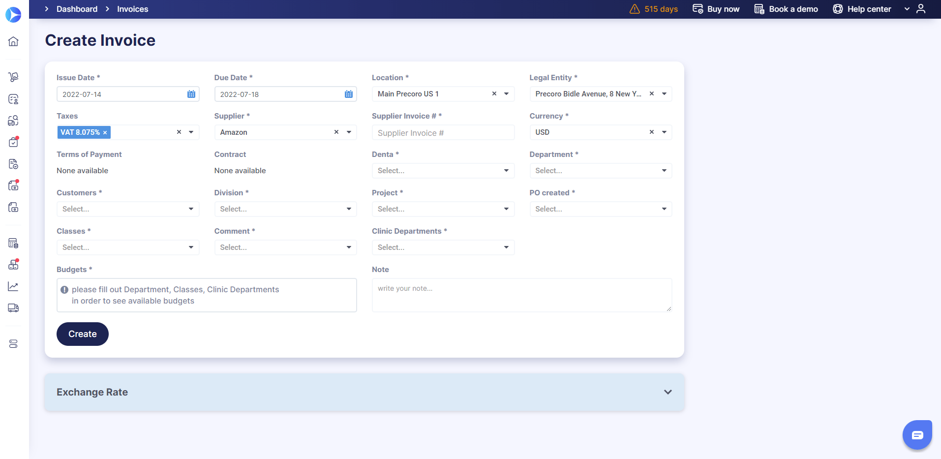 precoro invoice creation