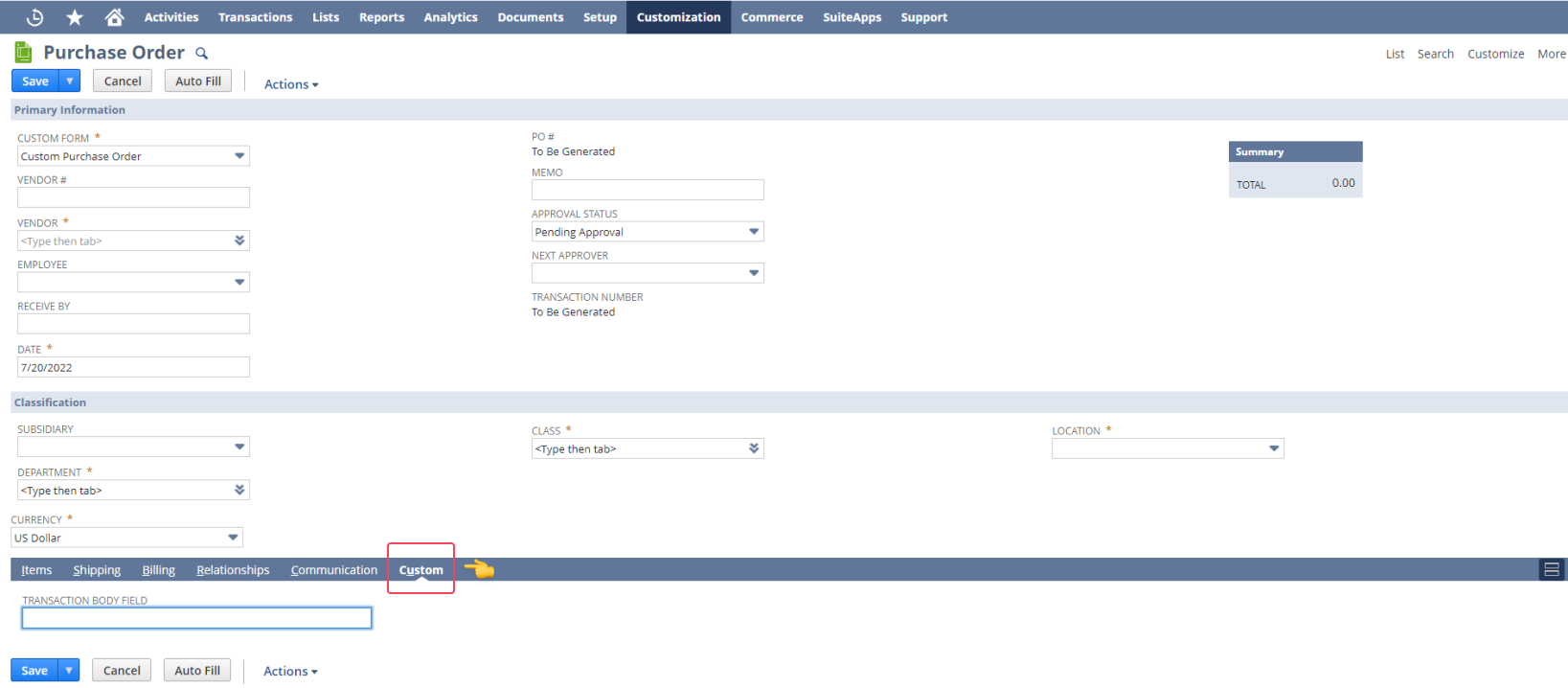 netsuite custom field