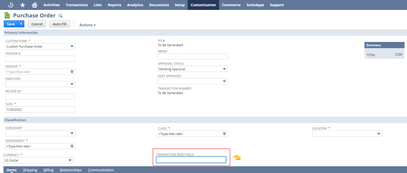 netsuite custom field