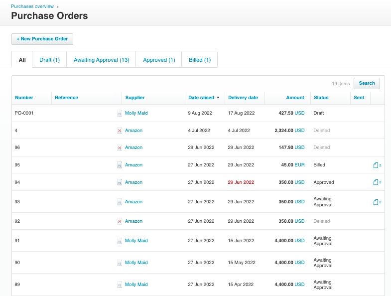 creating a purchase order in xero step 8