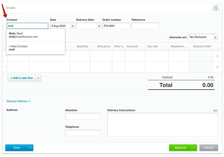 creating a purchase order in xero step 3