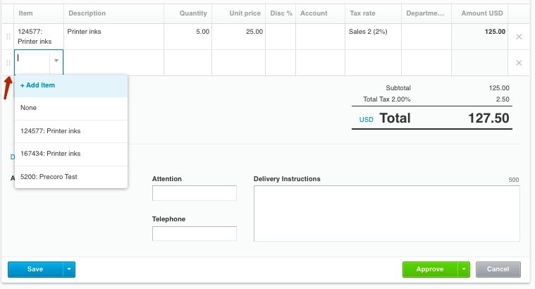 creating a purchase order in xero step 4