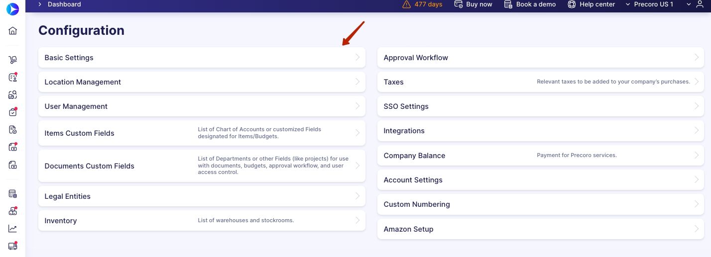 creating blanket purchase order in precoro step 2