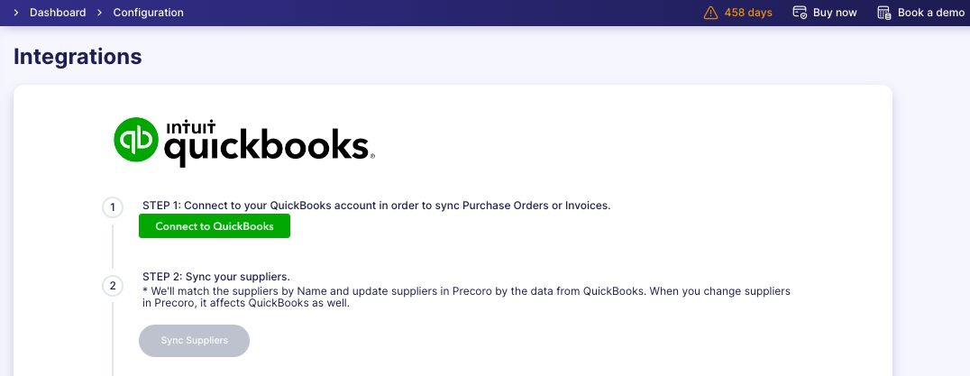 integrating quickbooks with precoro step 2