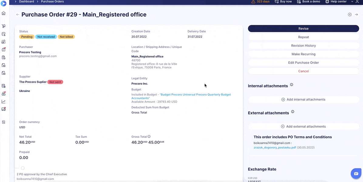 precoro repeating purchase order