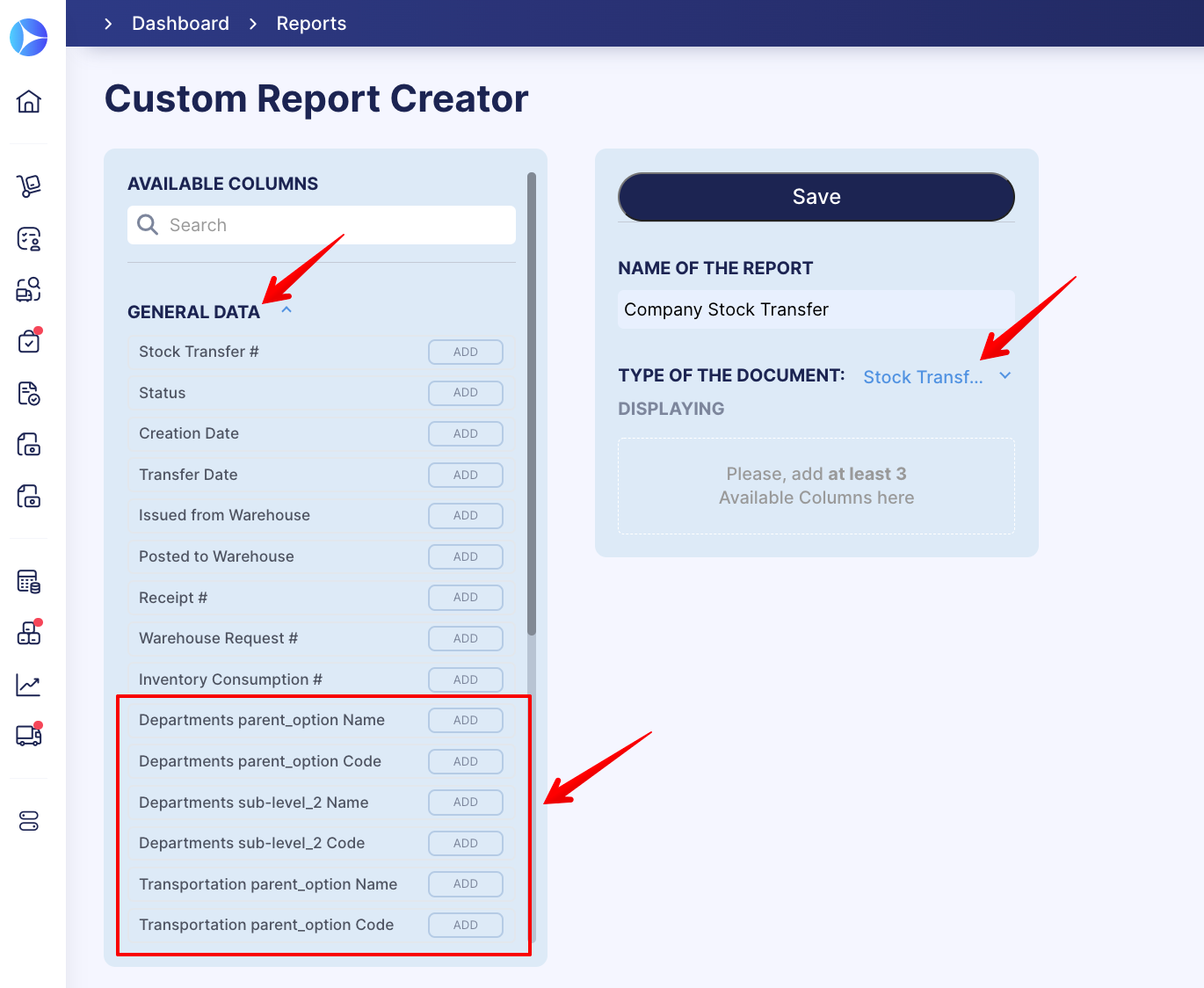 custom report creator – general data