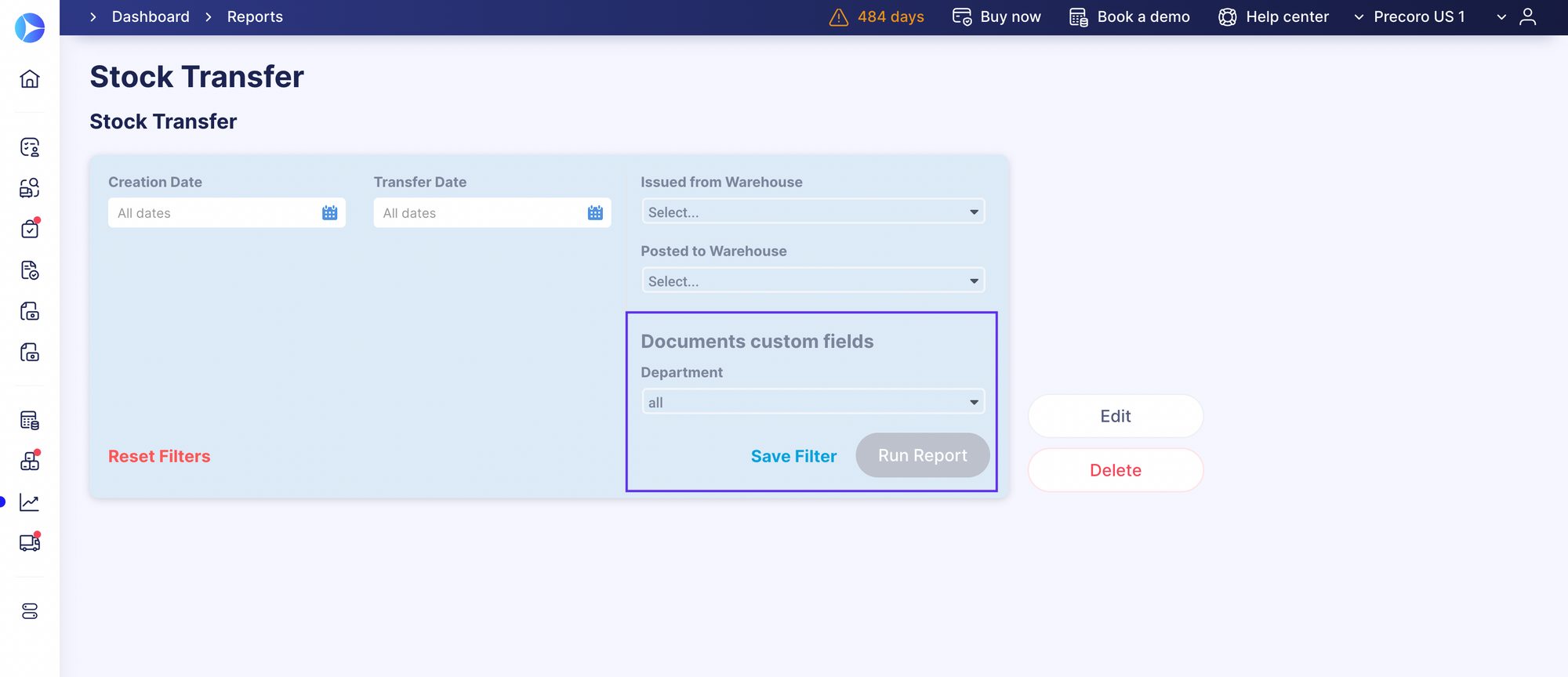 custom report creator – filer by documents custom fields