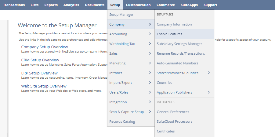 netsuite enable features