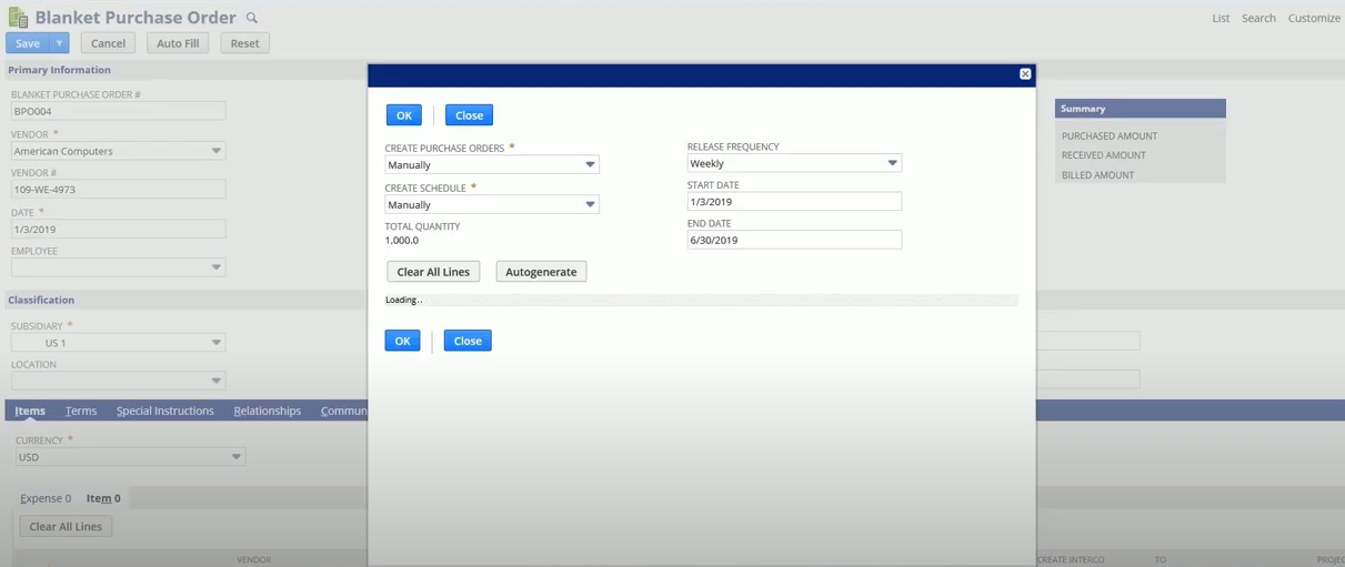 netsuite schedule purchase orders