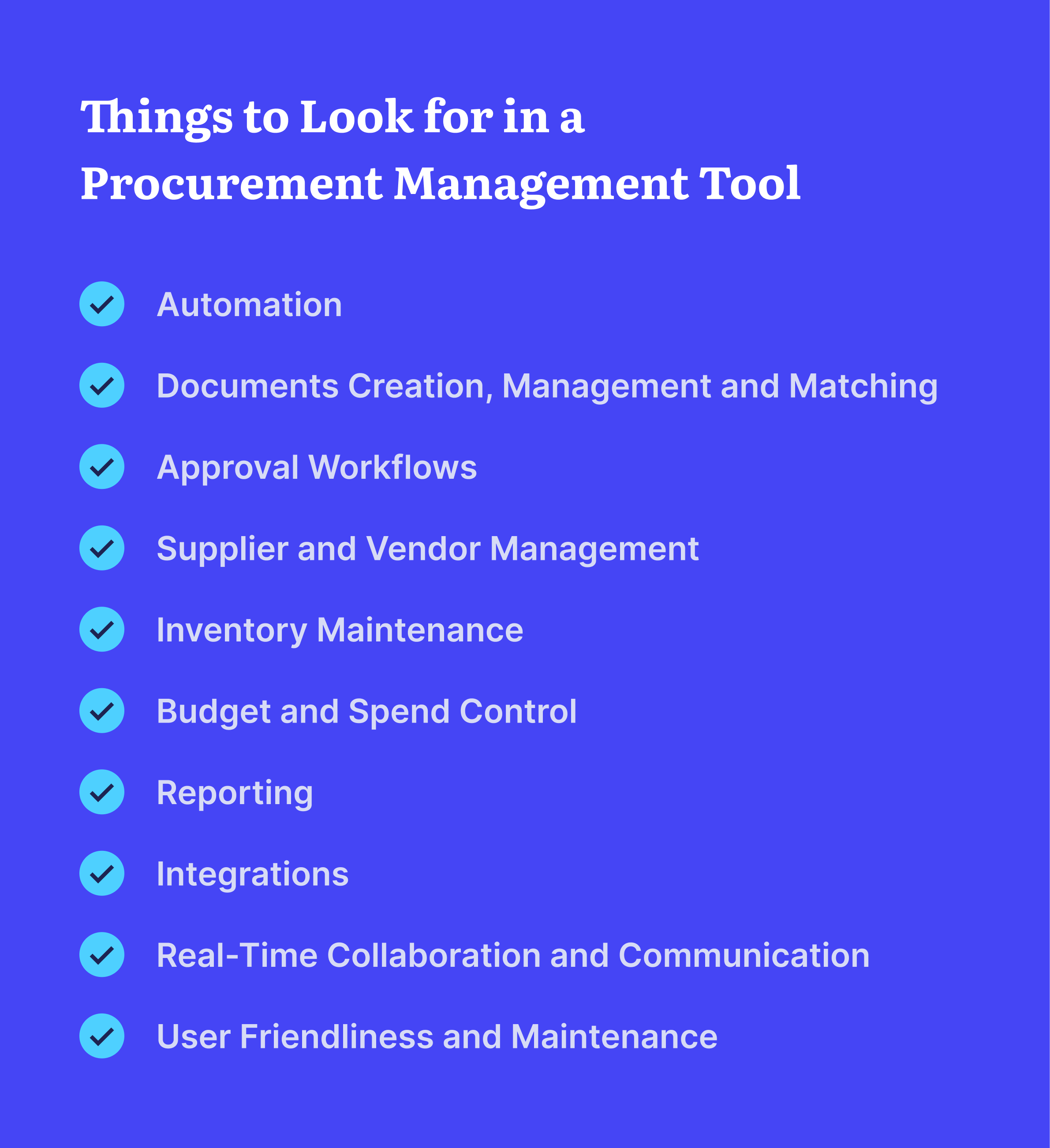 list of procurement management tools features