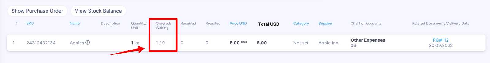 waiting parameter in purchase requisition