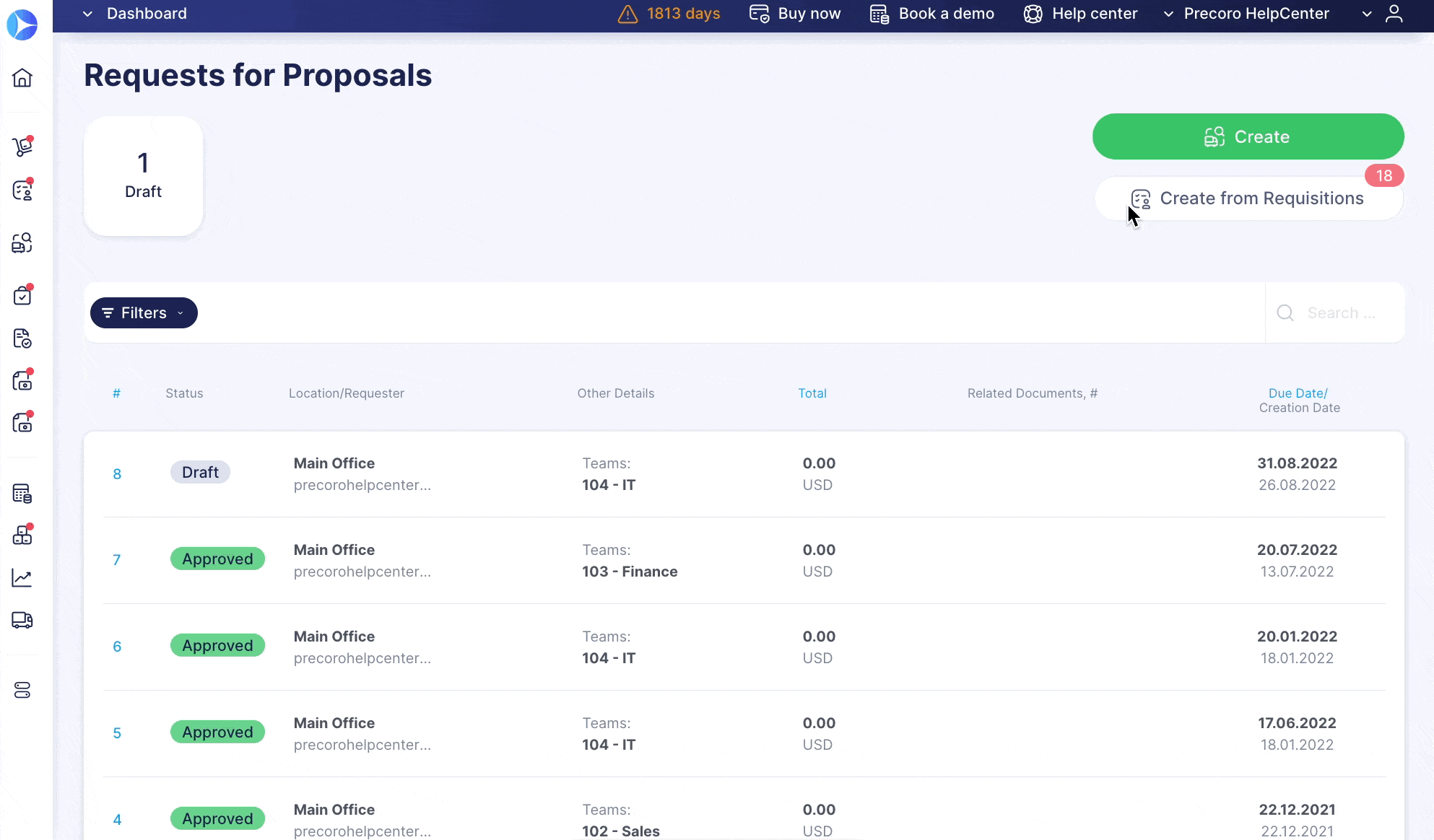 automatic delivery date filling in request for proposals in precoro
