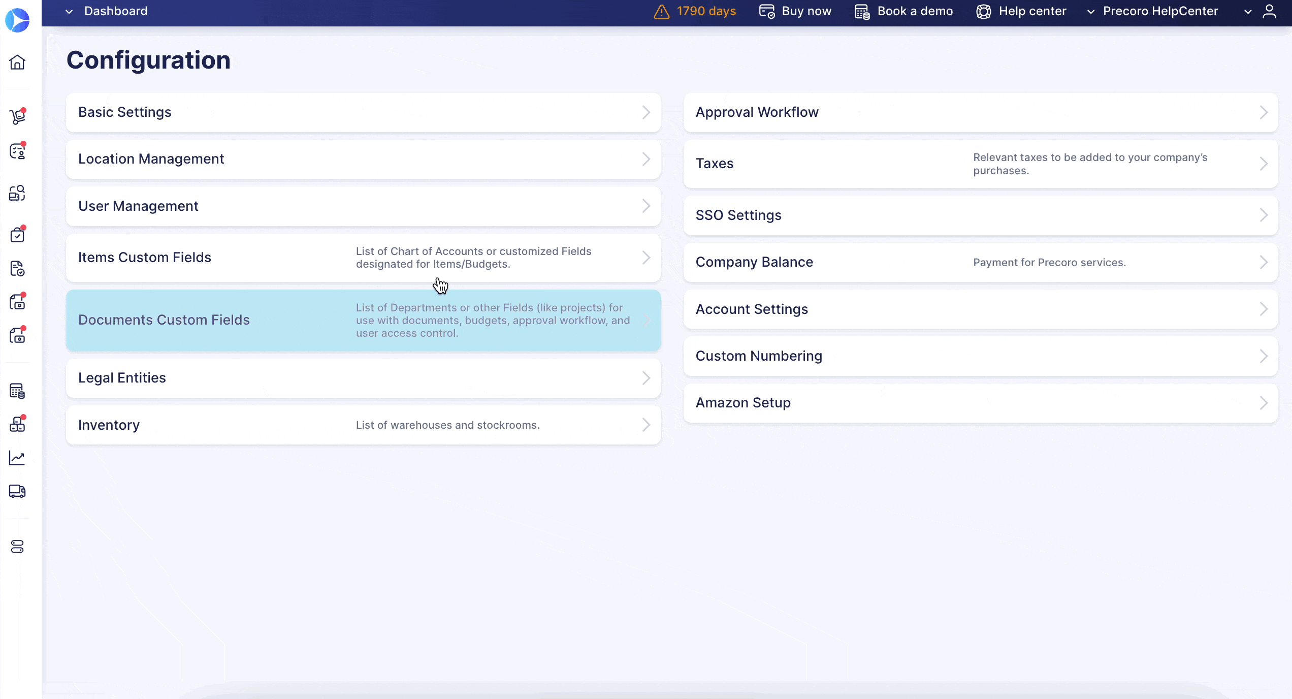 filtering reports by icf in precoro