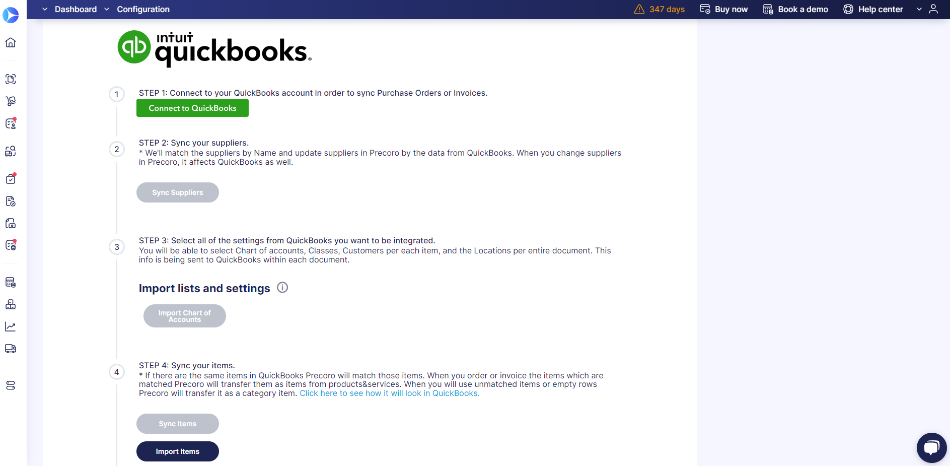 precoro to quickbooks integration