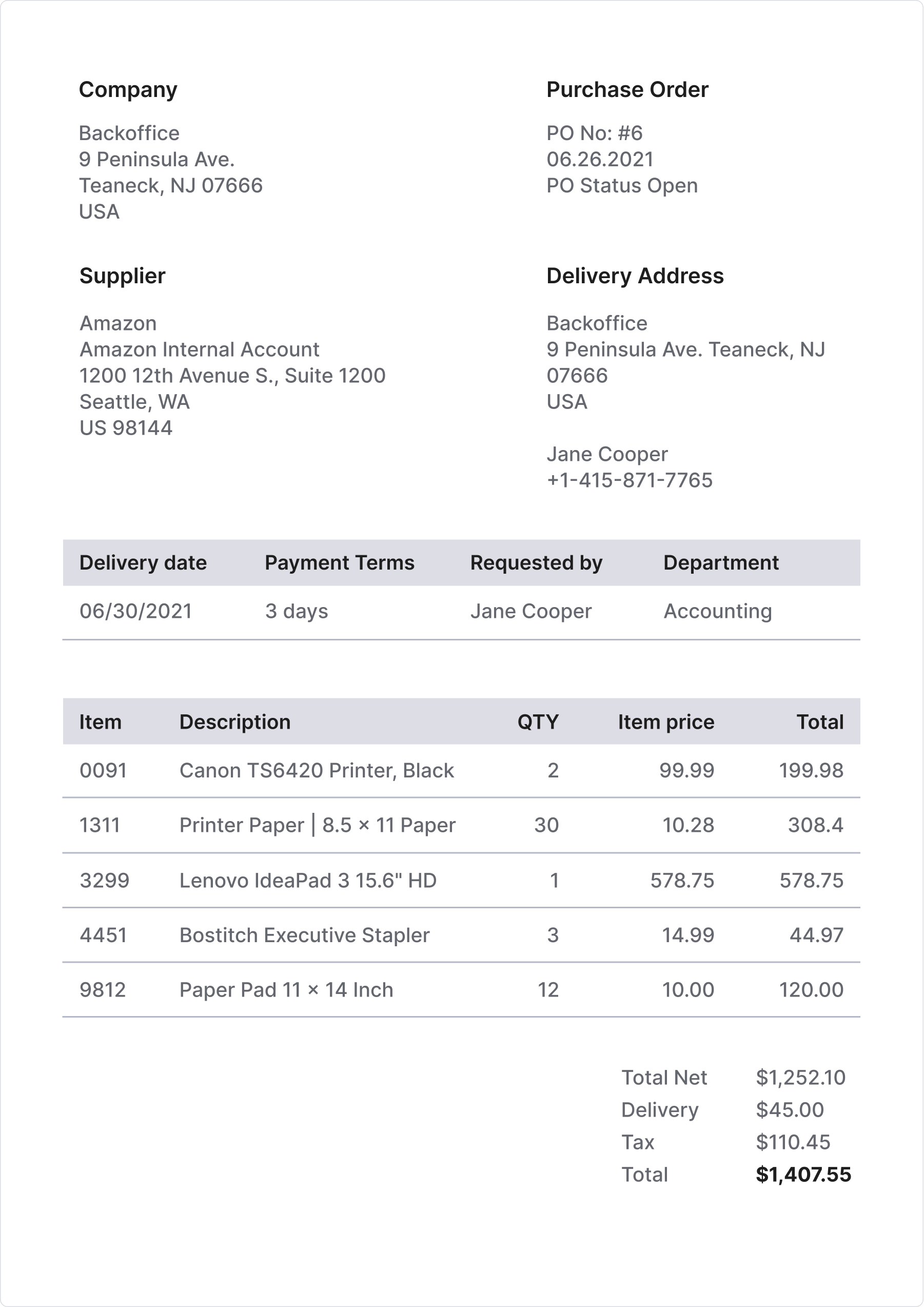 What Is A Purchase Order Example