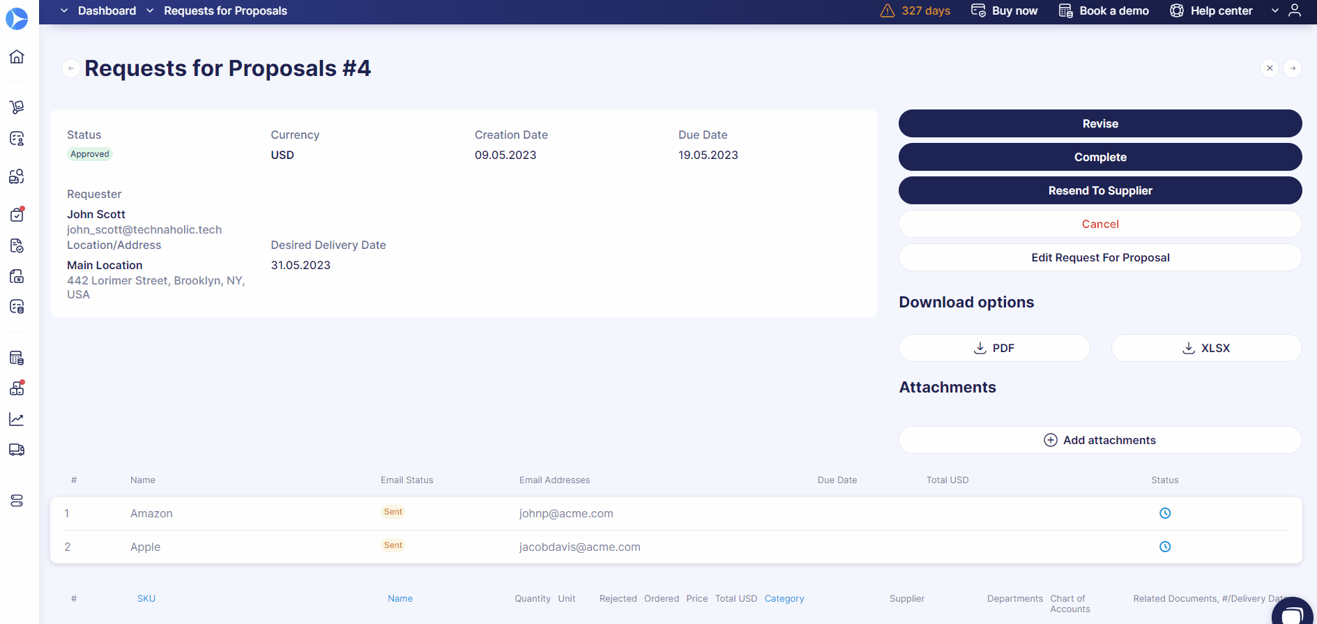 adding suppliers to rfps in precoro