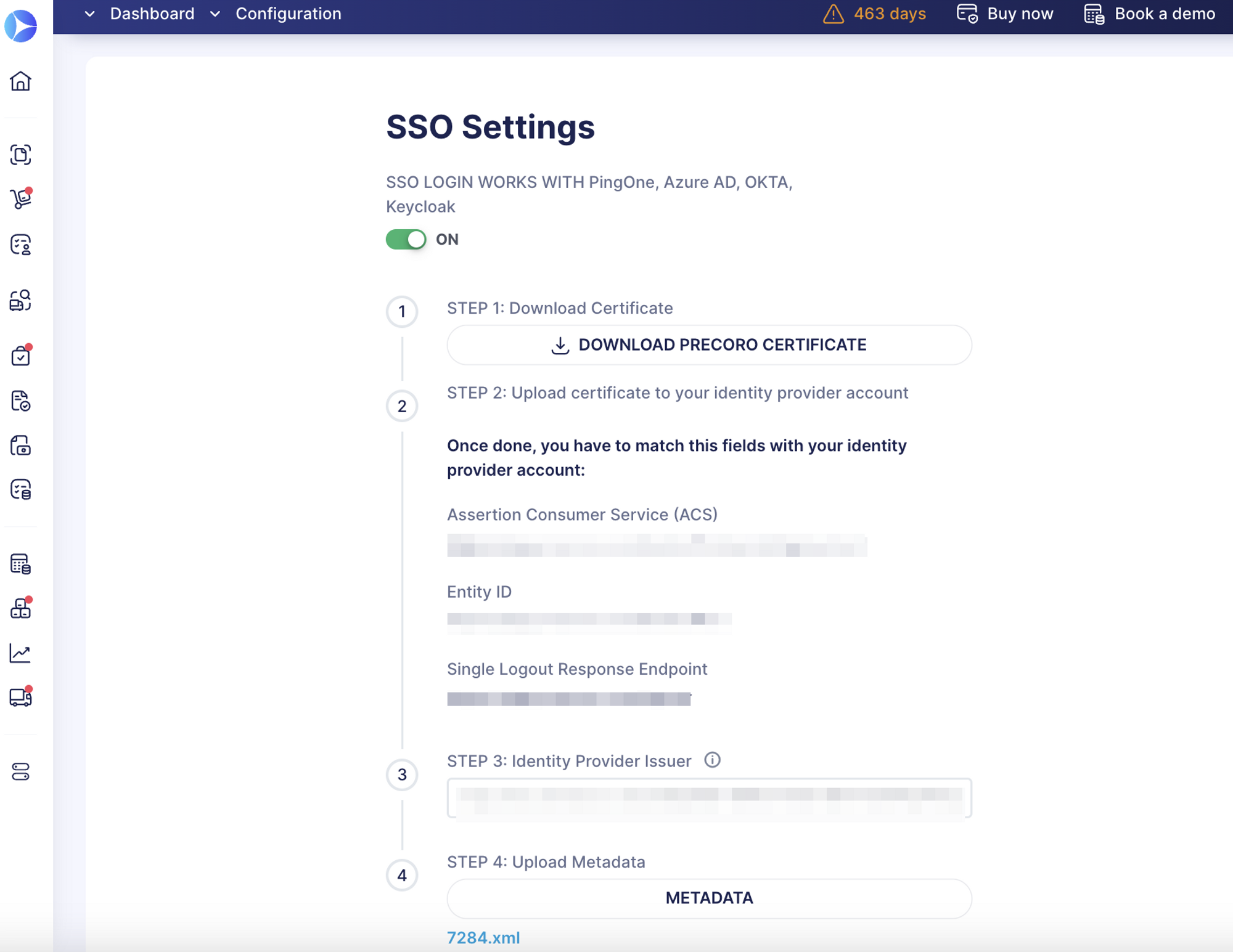 sso settings in precoro