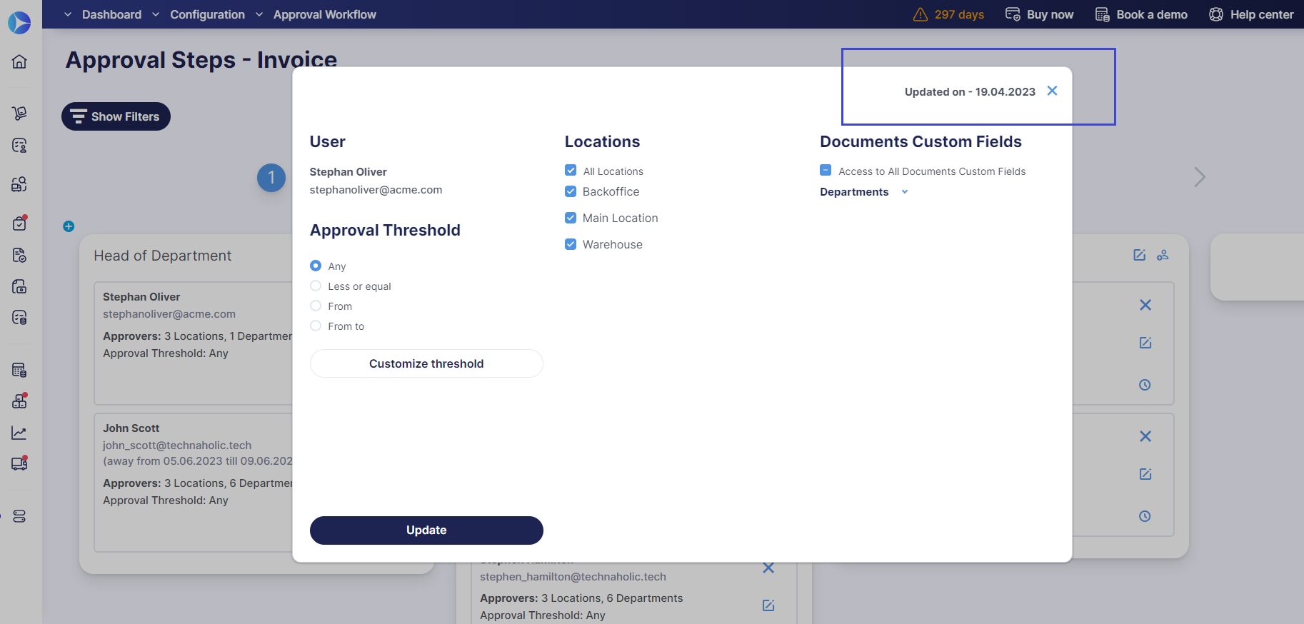 approval workflow page in precoro