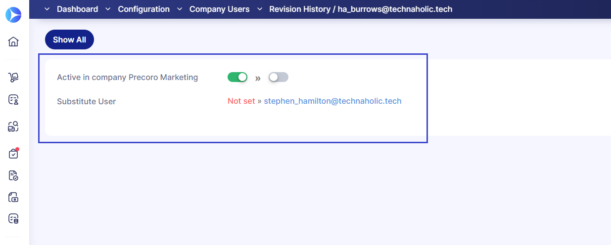 viewing user revision history in precoro