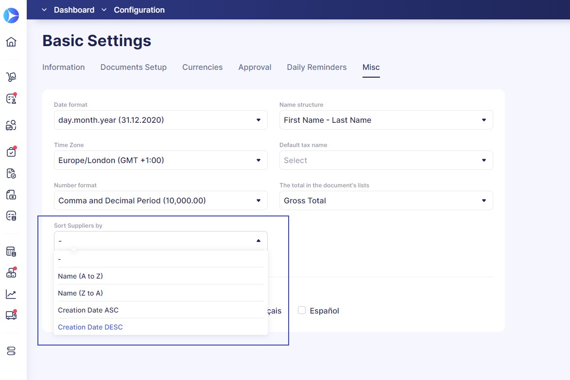 basic settings in precoro