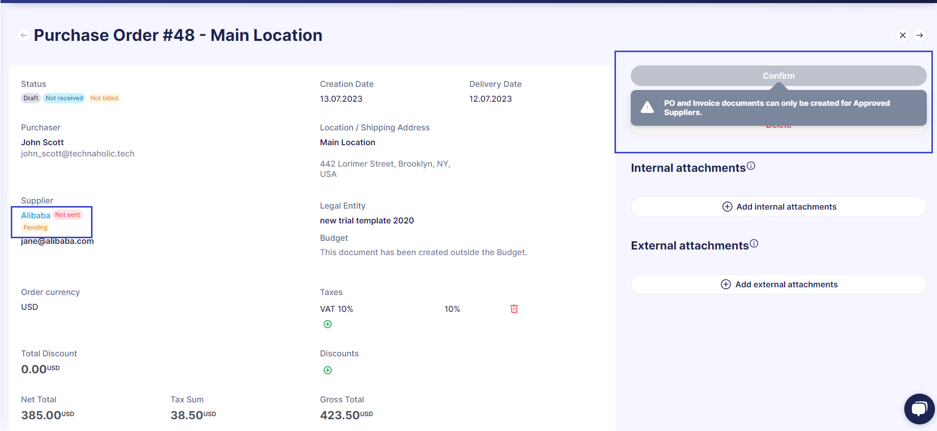 purchase order in precoro