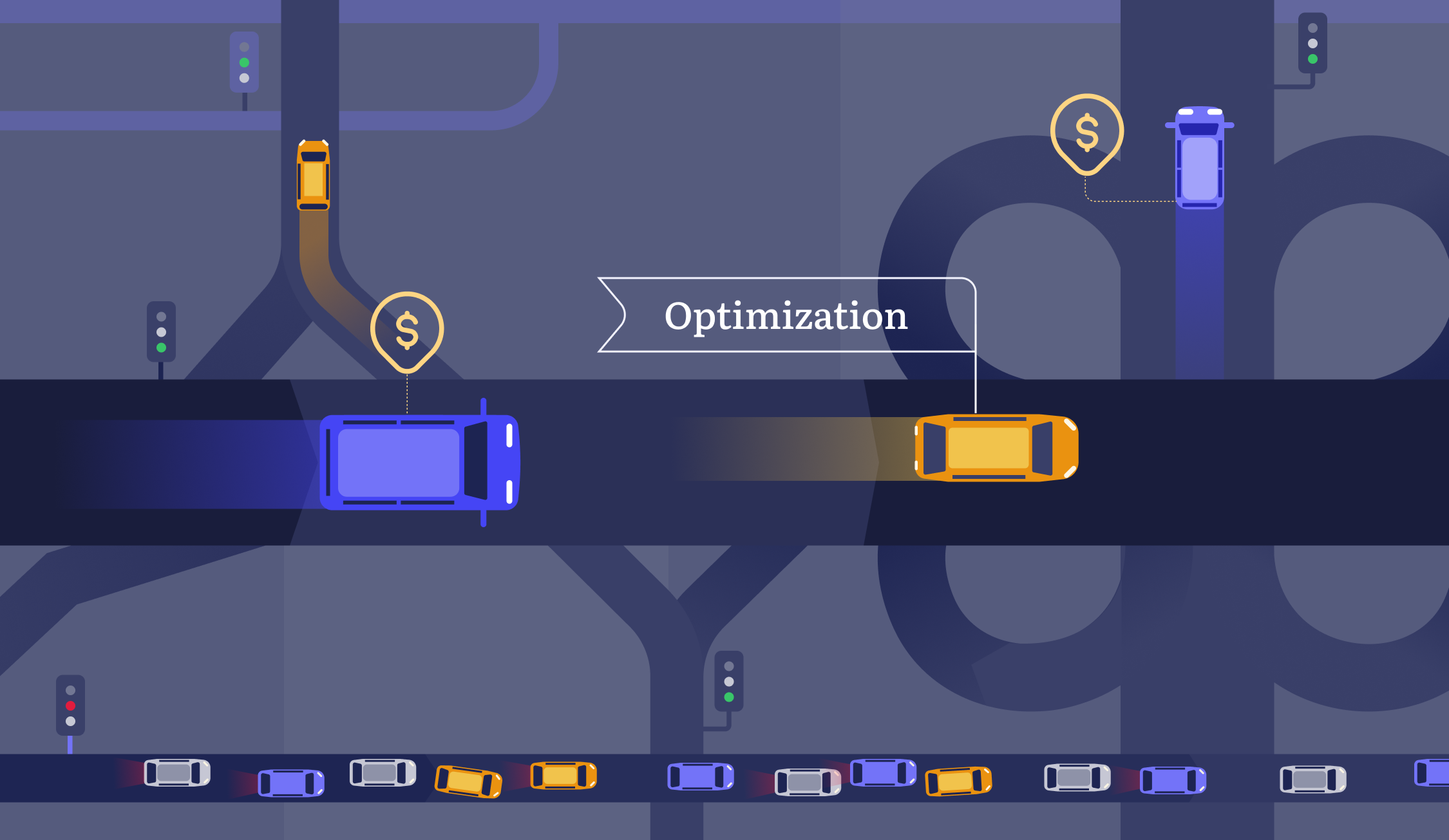 illustration with optimization cars on the road