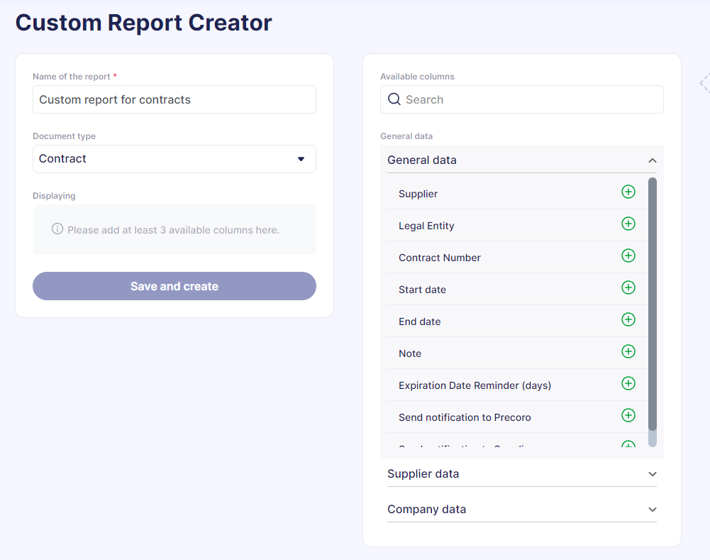 custom report creator in precoro