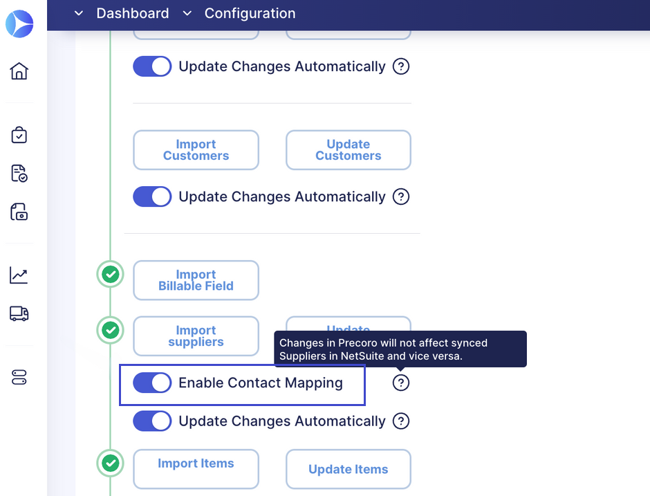 deactivate contact mapping in precoro