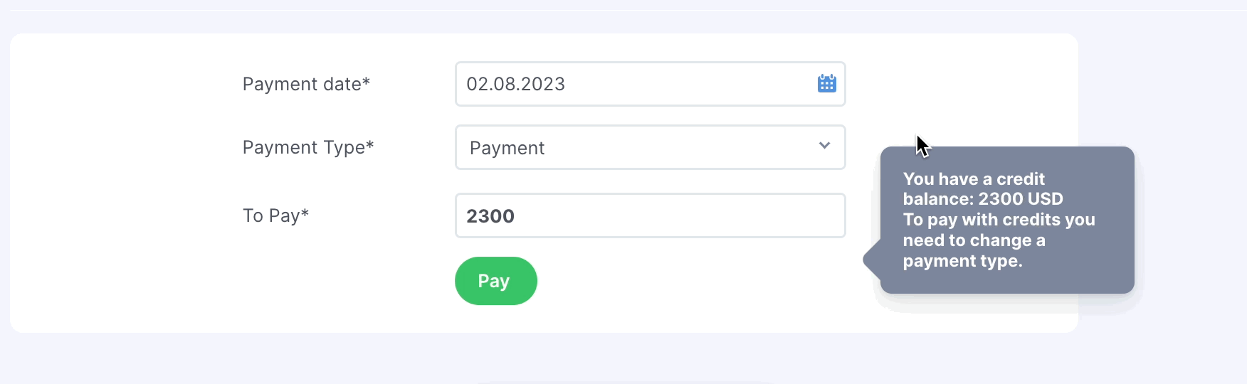 paying with credit note in precoro
