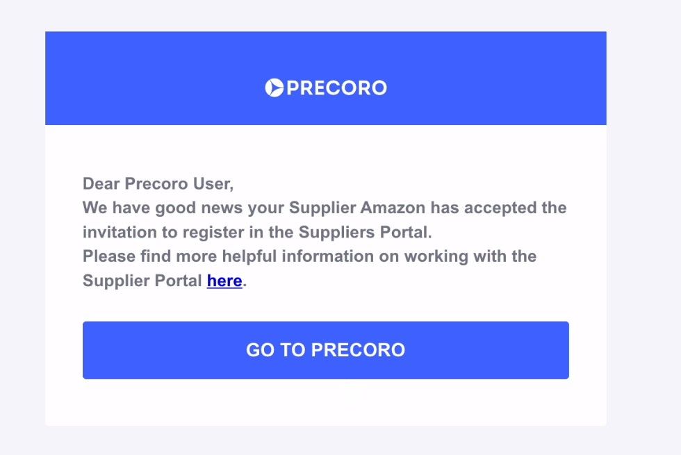 email notification for supplier portal in precoro