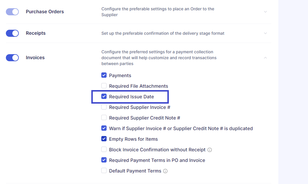 required issue date in precoro