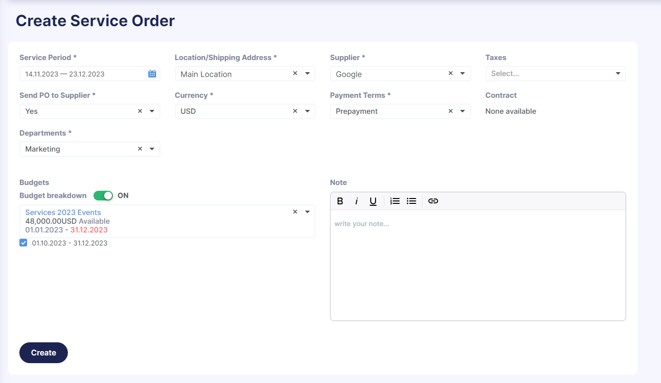 creating service orders in precoro