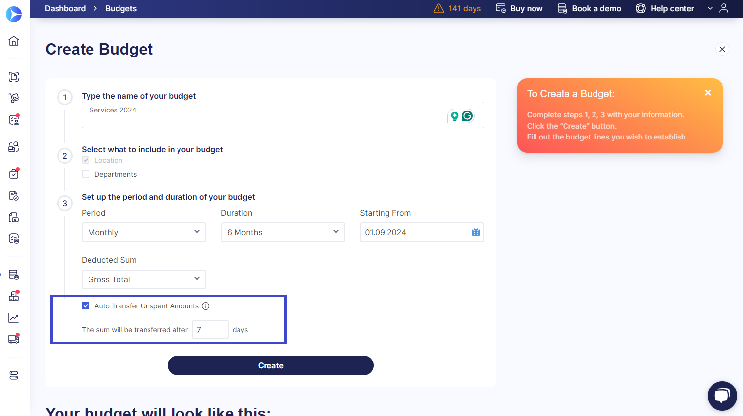 transferring budget amounts in precoro