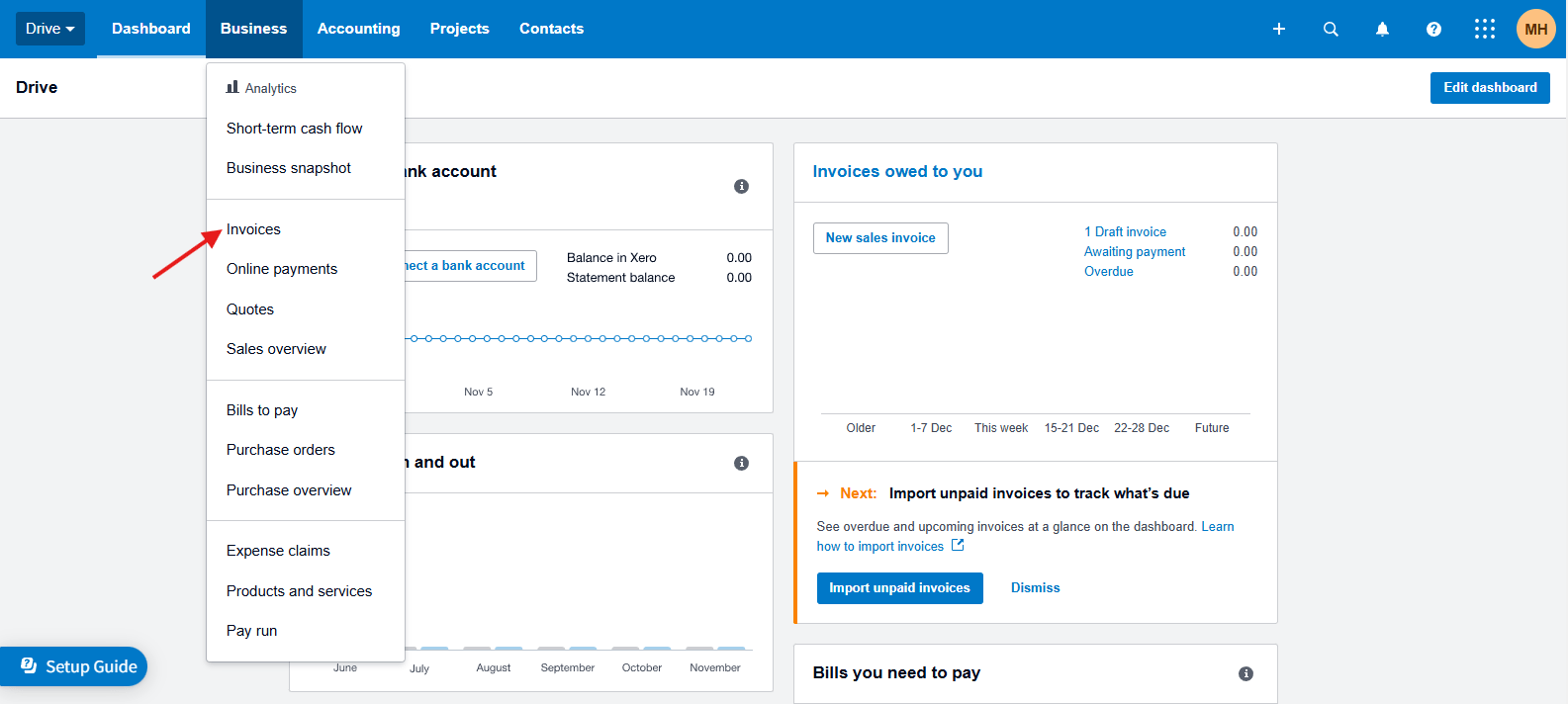 how to create an invoice in xero step 1