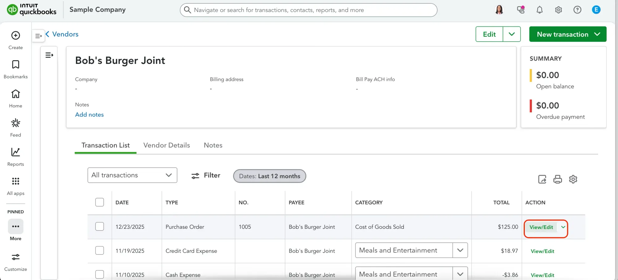 edit a purchase order in quickbooks online vendor tab step 3