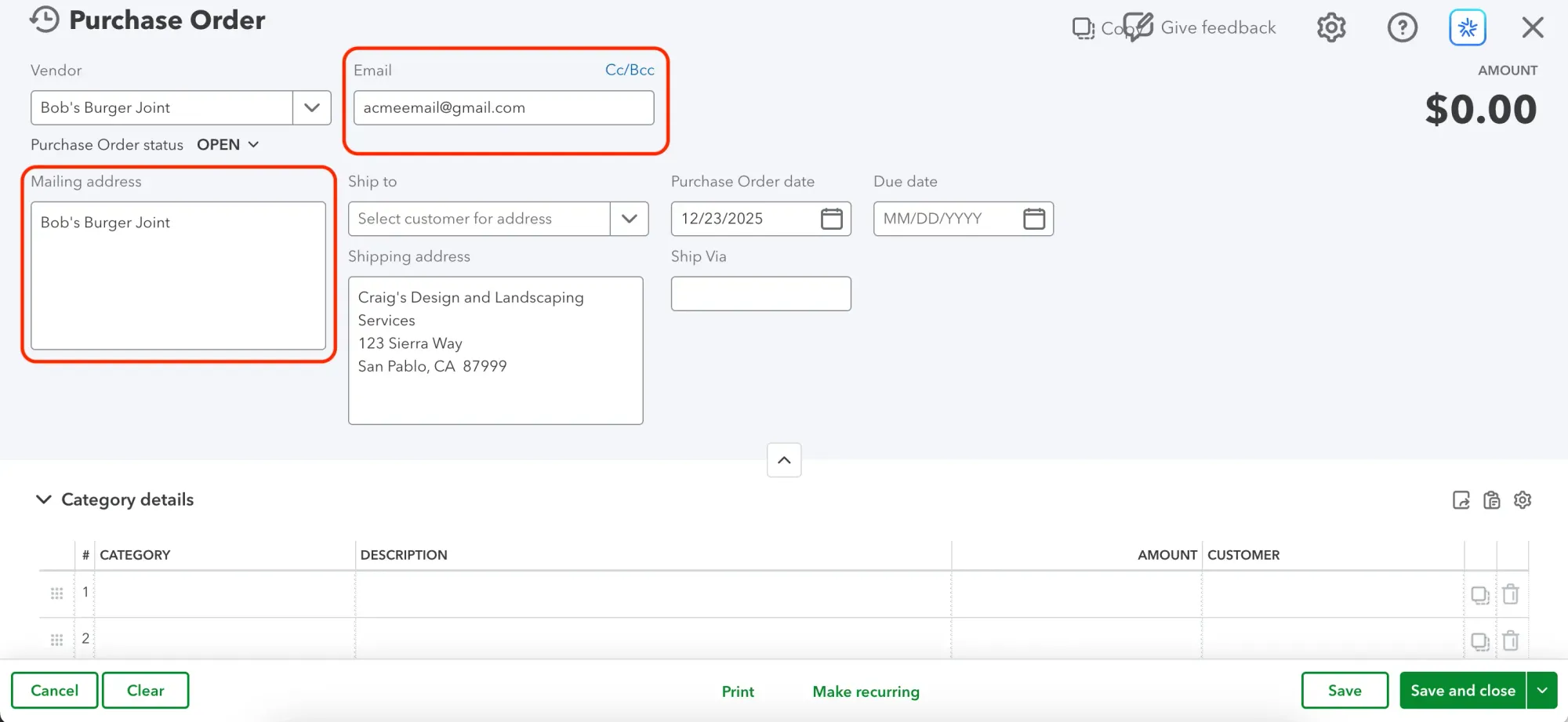 how to create a purchase order in quickbooks online step 3