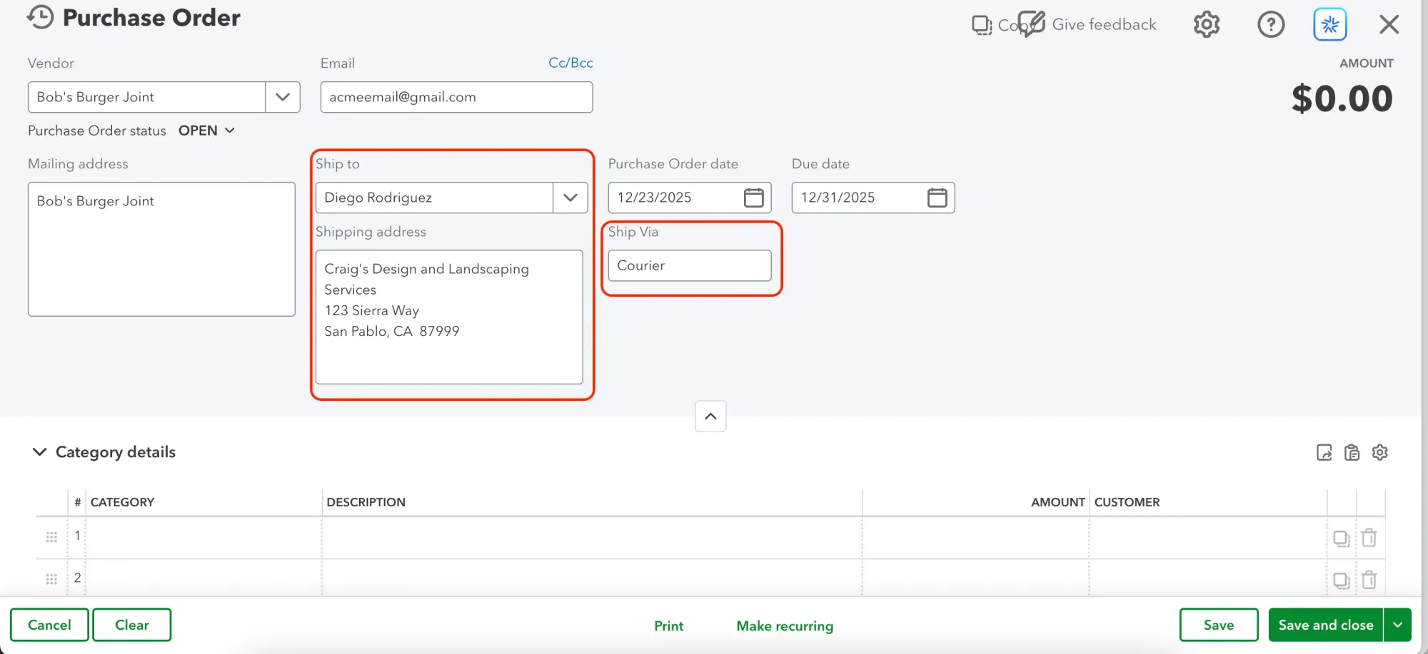 how to create a purchase order in quickbooks online step 4