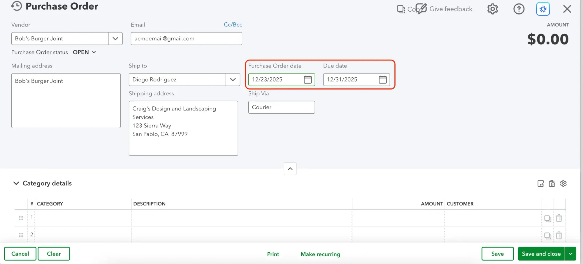how to create a purchase order in quickbooks online step 5