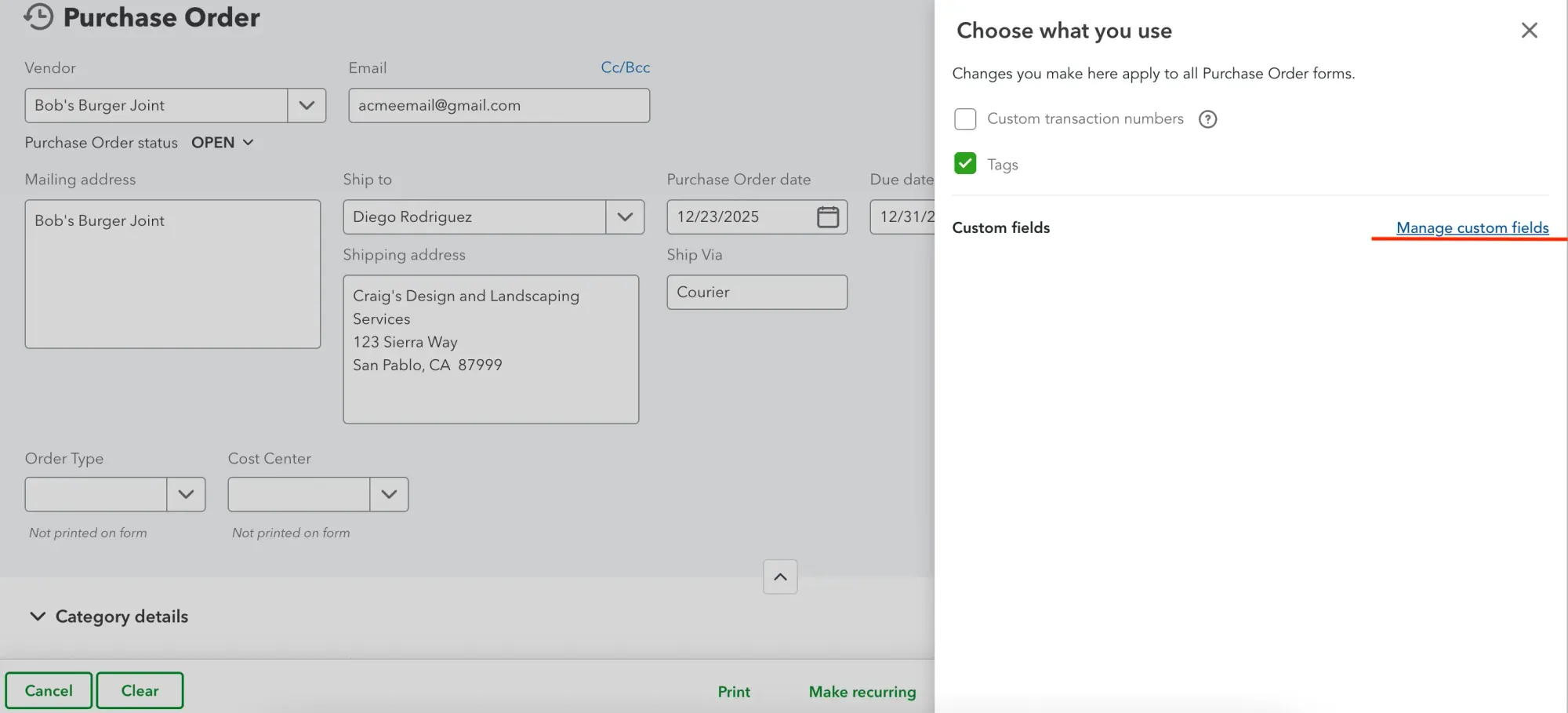 how to create a purchase order in quickbooks online step 6