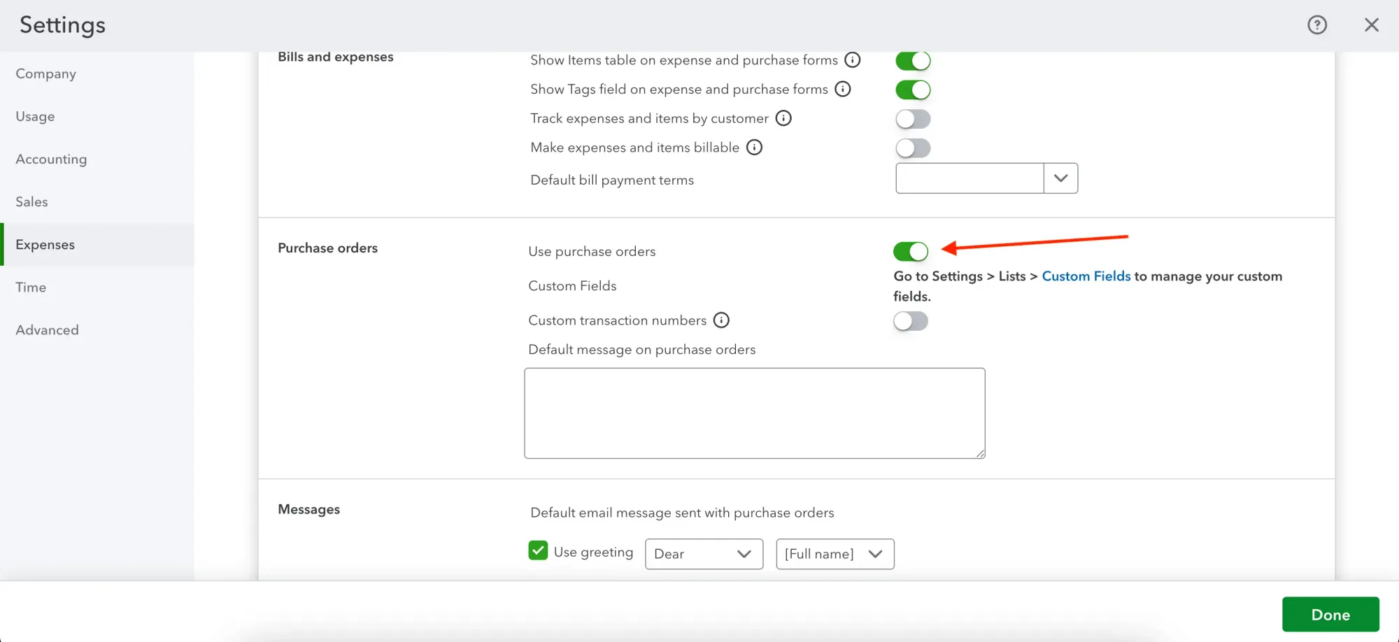how to enable purchase orders in quickbooks online step 4
